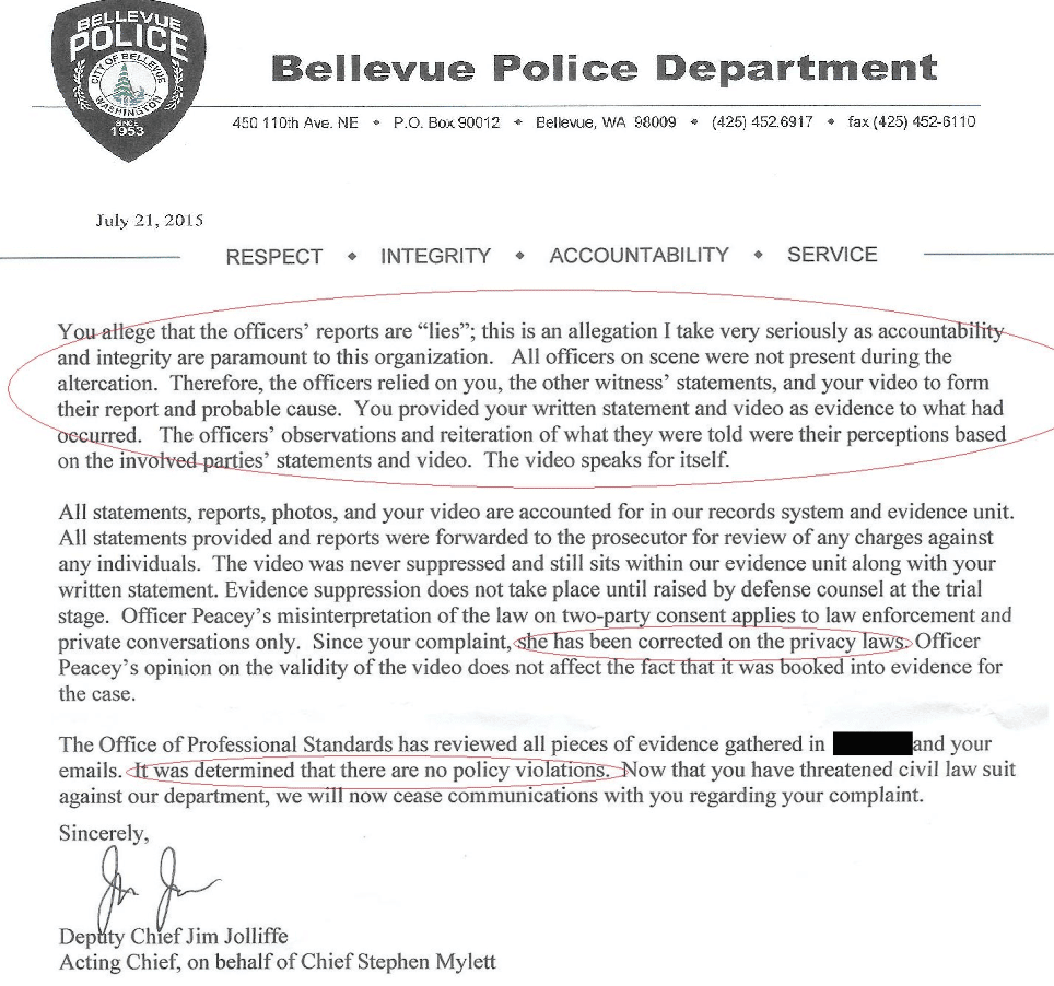 Bellevue, WA King County Police Misconduct