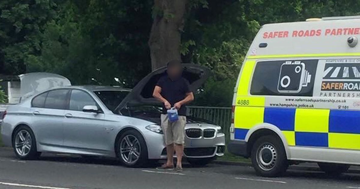 BMW driver blocks police speed camera after he stops to ...