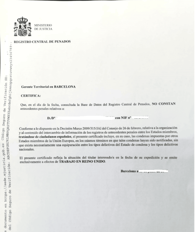 Criminal Record Certified Translation Spanish to English