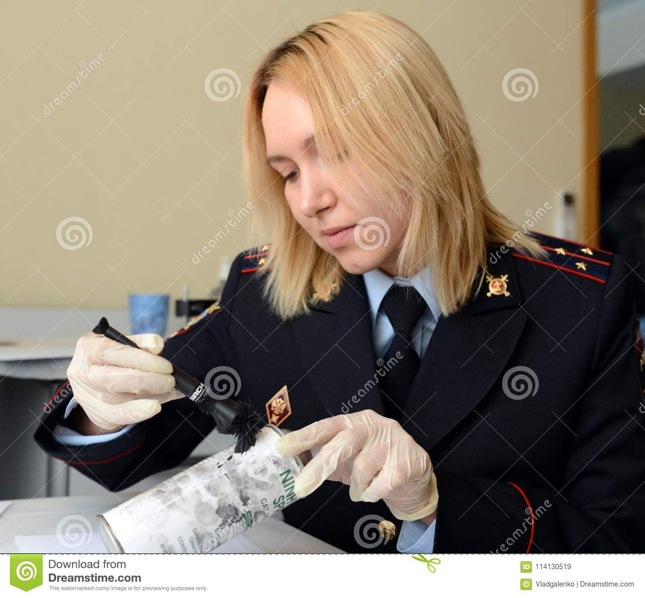 Forensic Expert Police Pulls Fingerprints Found On The Can Of The Crime ...