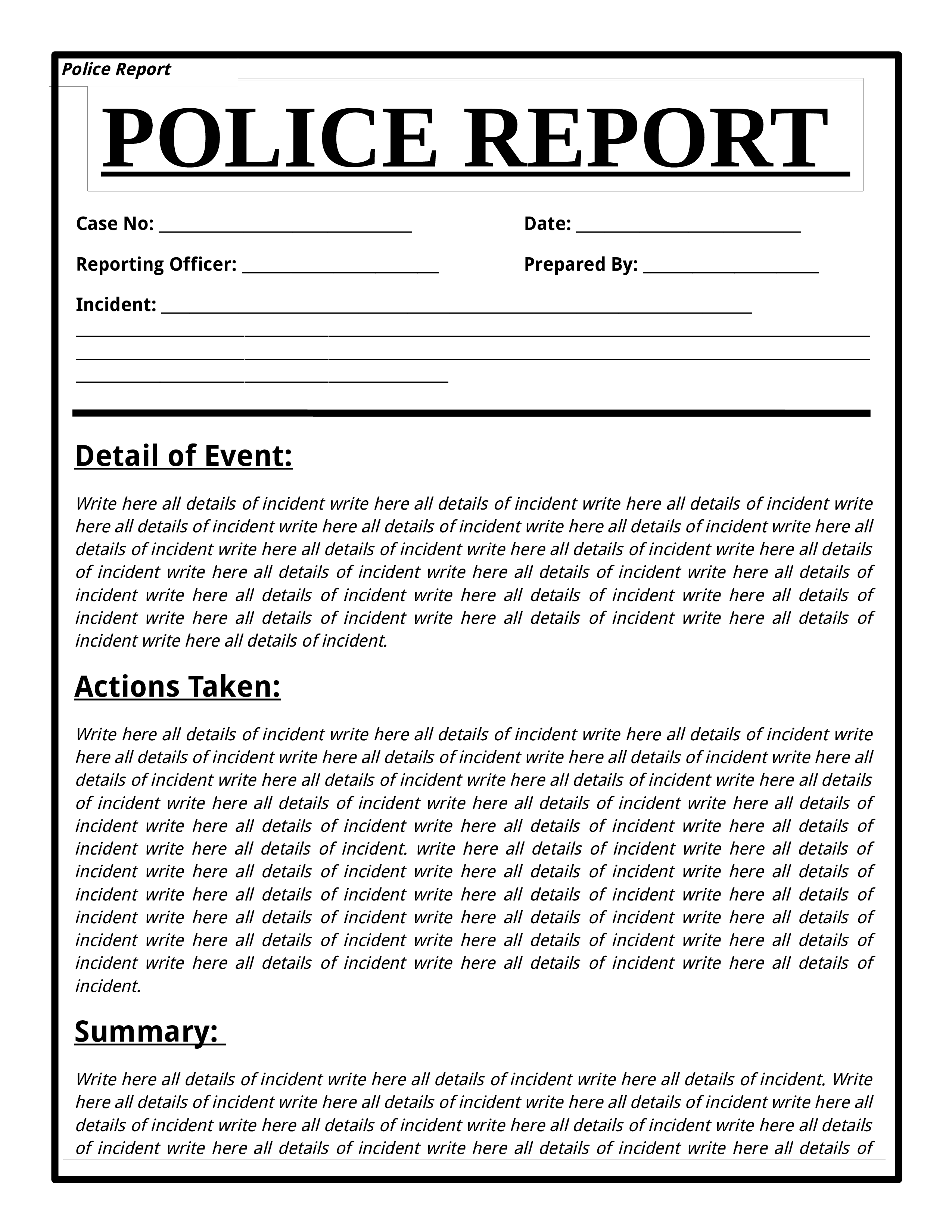 Free Police Report Template