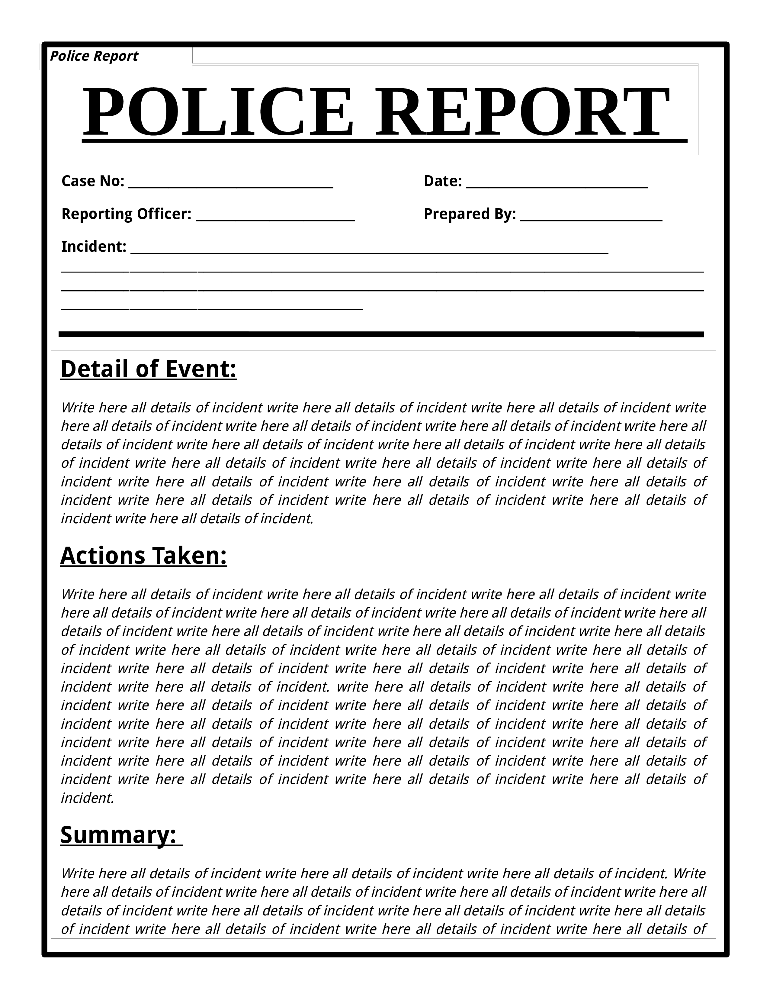 Free Police Report Template