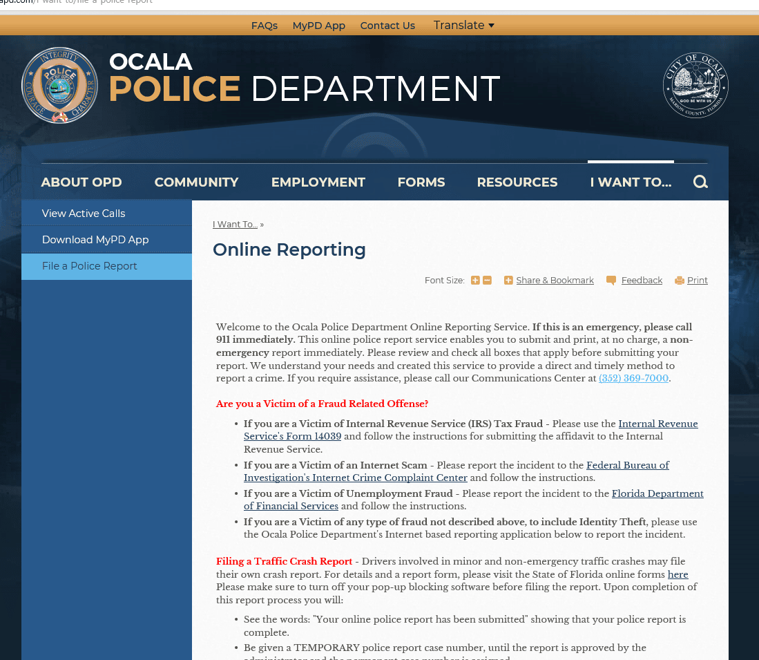 Ocala Police Department launches online reporting for citizens