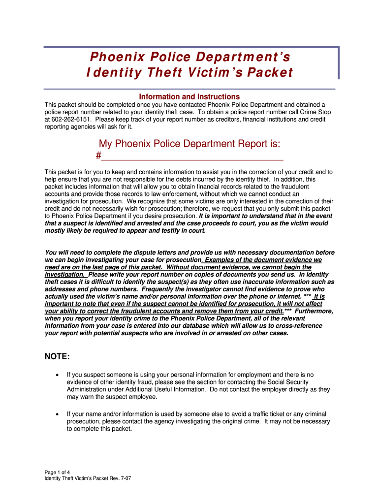Phoenix Police Identity Theft Report