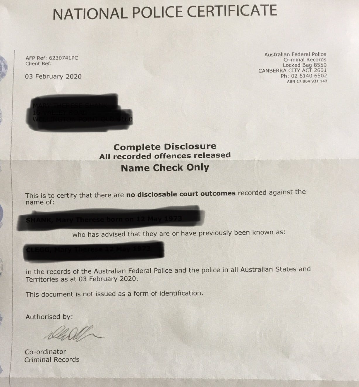 Police Certificate Rejected as Wrong One But Isnt