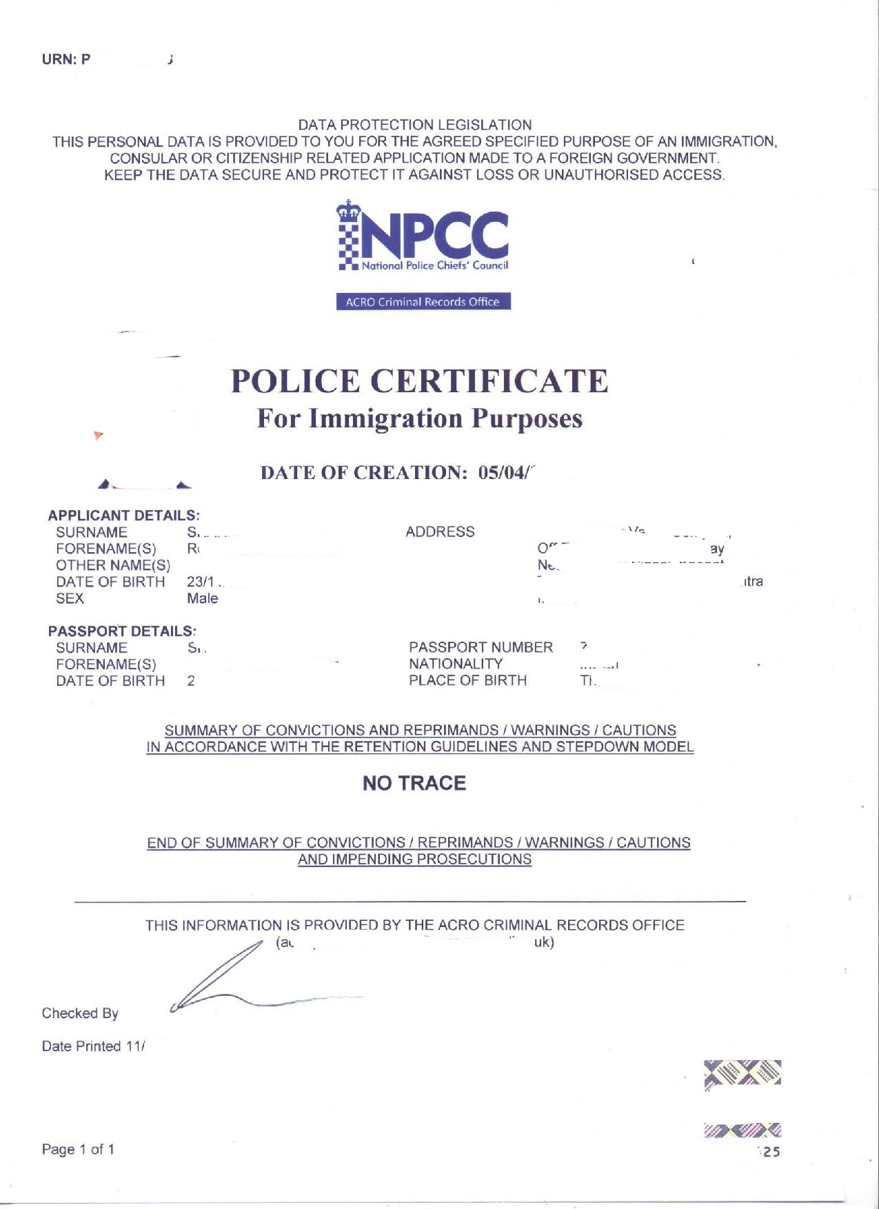 Police Clearance Certificate PCC United Kingdom in India