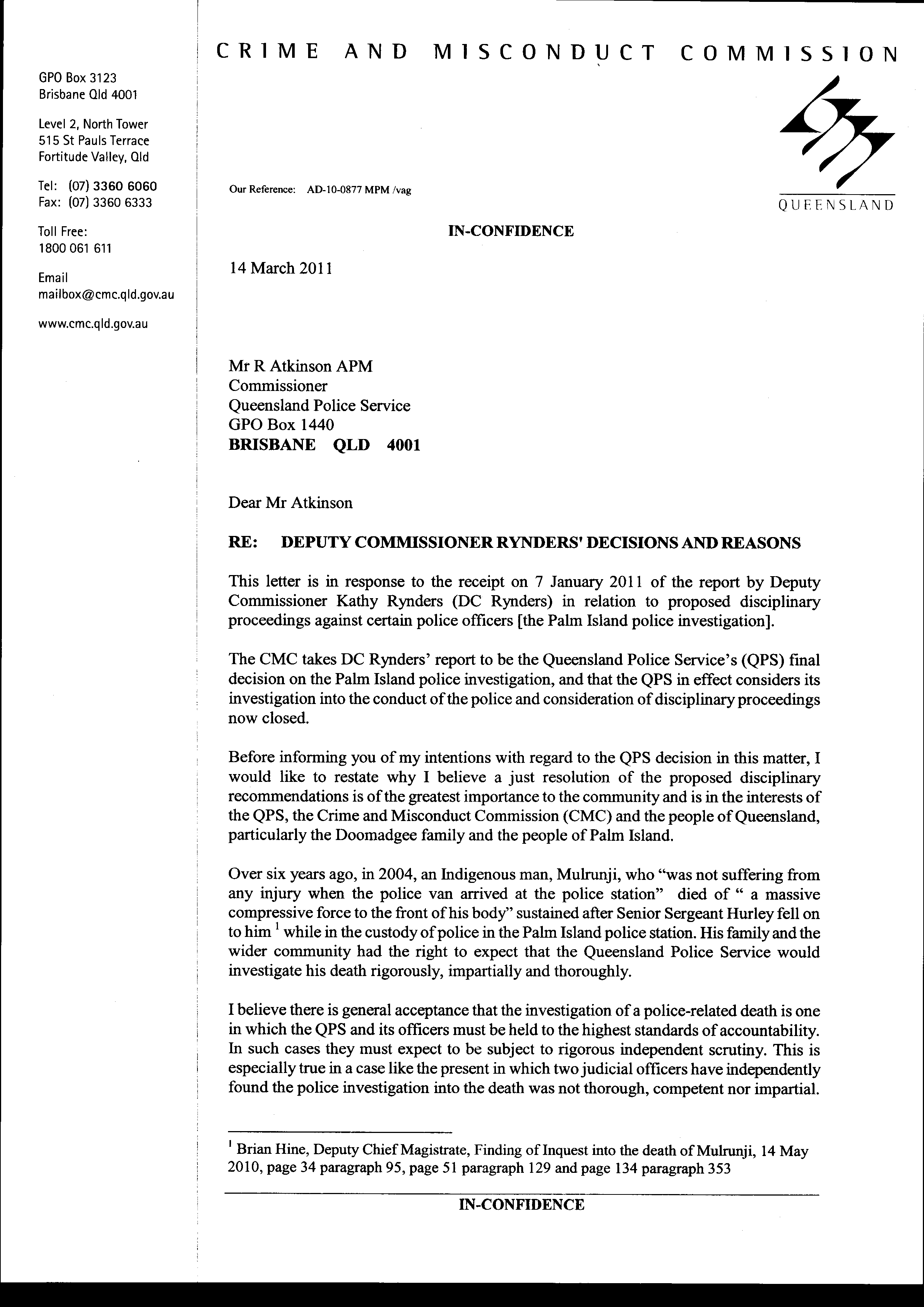 Police Commissioner Complaint Letter
