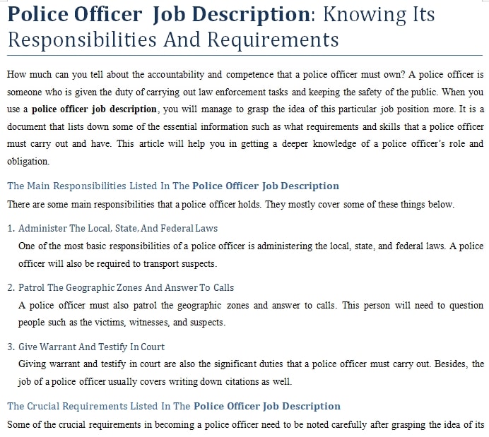 Police Officer Job Description: Knowing Its Responsibilities And ...