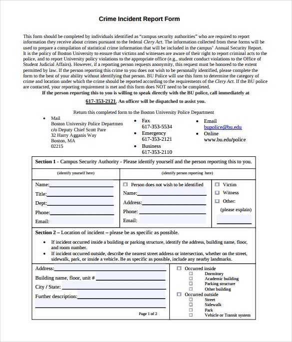 Sample Police Report Form