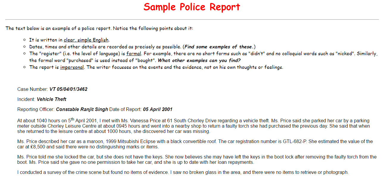 Top 4 Samples Of Police Report Templates